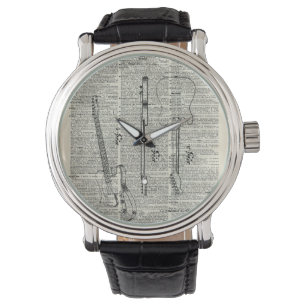 Gammal vintagegitarrillustration på ordboksidan armbandsur