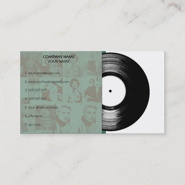 Gammal vintagemusikvinyl visitkort (Baksida)