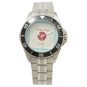 Gammal vinylrekordklocka armbandsur
