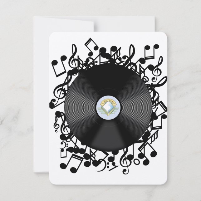 Gammal vinylskiva och musiknoter (Framsida)