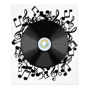 Gammal vinylskiva och musiknoter fototryck