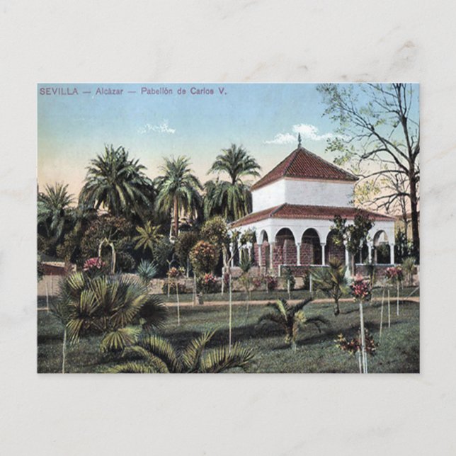 Gammal vykort - Alcazar, Sevilla, Spanien (Framsida)