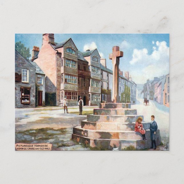 Gammal vykort - Askrigg, Yorkshire (Framsida)