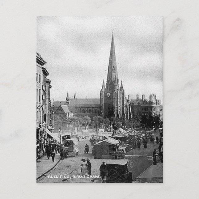 Gammal vykort - Bull Ring, Birmingham (Framsida)