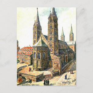 Gammal vykort - Domkyrkan, Bamberg, Bayern