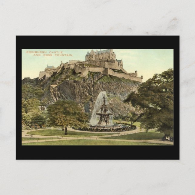 Gammal vykort, Edinburgh Castle och Ross Fountain Vykort (Framsida)