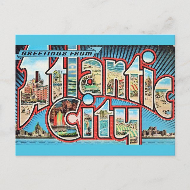 Gammal vykort från Atlantic City NJ (Framsida)