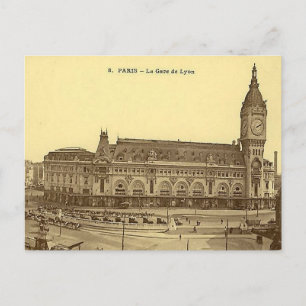 Gammal vykort - Gare de Lyon, Paris