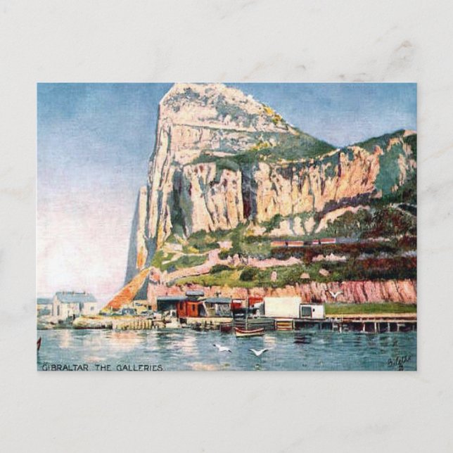 Gammal vykort - Gibraltar - Gallerierna (Framsida)
