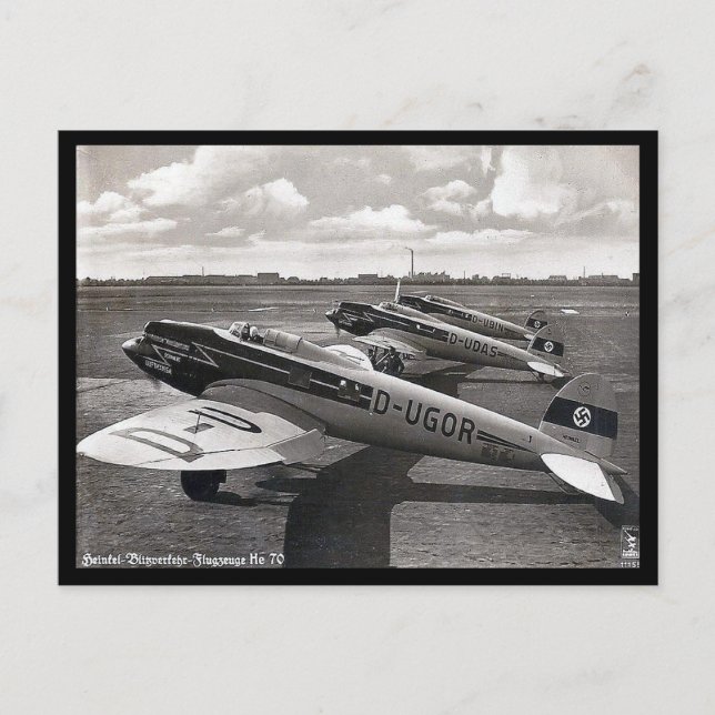 Gammal vykort - Heinkel He-70s. (Framsida)