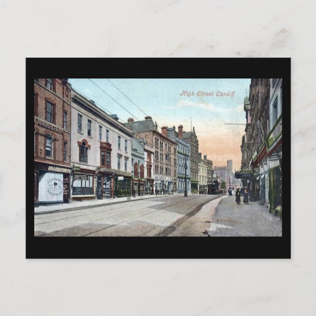 Gammal vykort, High Street, Cardiff Vykort (Framsida)