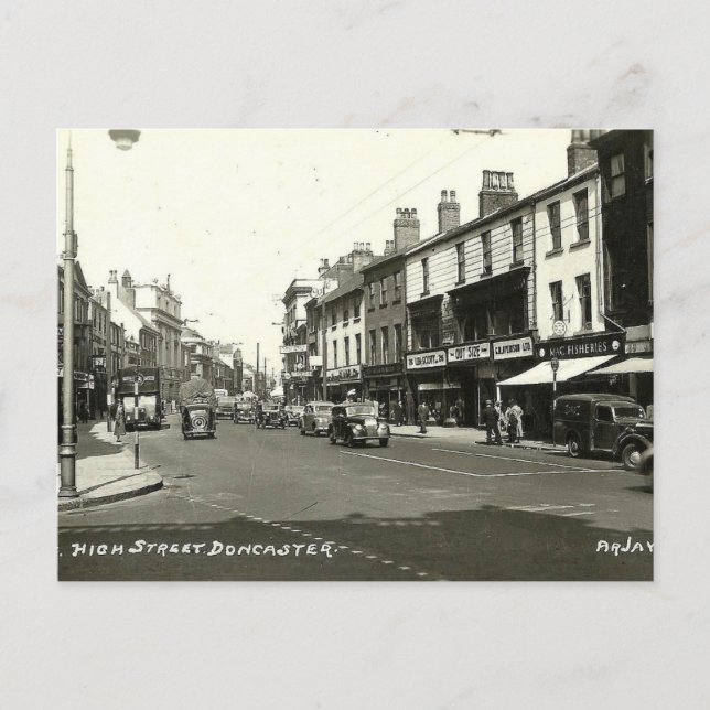 Gammal vykort - High Street, Doncaster, Yorkshire (Framsida)