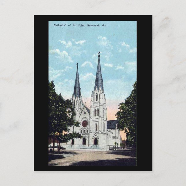 Gammal vykort, katedral, Savannah, Georgia, USA Vykort (Framsida)