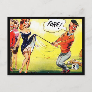 Gammal vykort - Komisk golf - "Fore !"