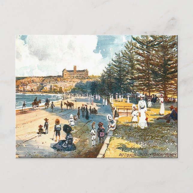 Gammal vykort - Manly Beach, Sydney, NSW (Framsida)