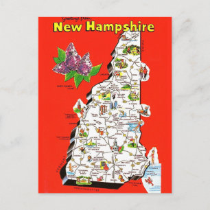 Gammal vykort med karta över New Hampshire