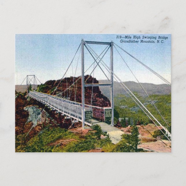 Gammal vykort - Mile High Swinging Bridge, NC, USA (Framsida)