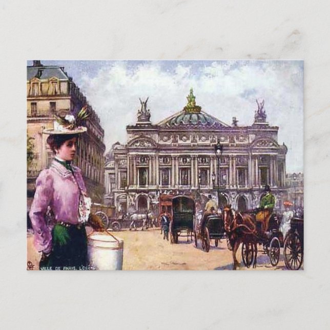 Gammal vykort - Paris - Operan (Framsida)