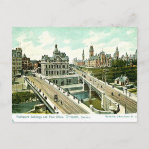 Gammal vykort - Parlamentet och Posten, Ottawa