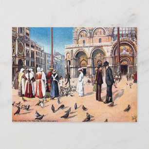 Gammal vykort - Piazza San Marco, Venedig