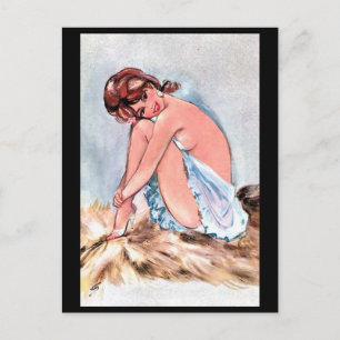 Gammal vykort - Pin-Up-flicka