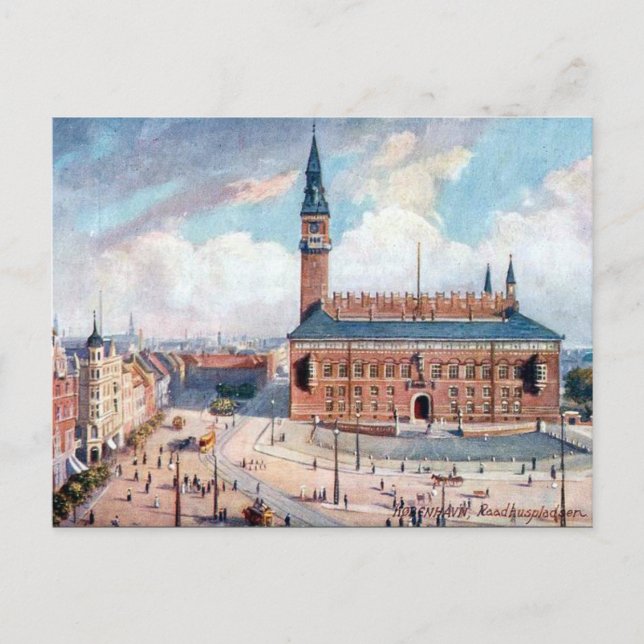 Gammal vykort - Rådhuspladsen, Köpenhamn (Framsida)