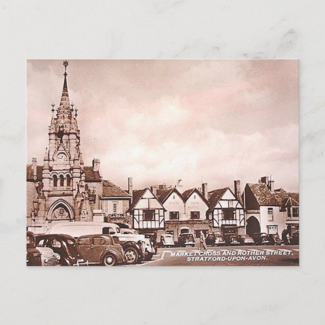 Gammal vykort - Rother St, Stratford-upon-Avon (Framsida)