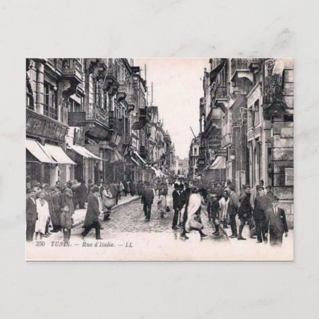 Gammal vykort - Rue d'Italie, Tunis (Framsida)