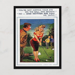 Gammal vykort - Skämtteckning - Golf