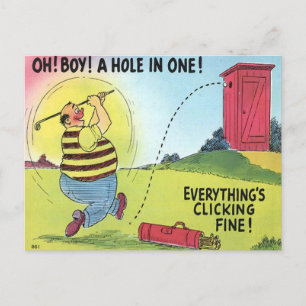 Gammal vykort - Tecknad serie - Golf - Hole in One