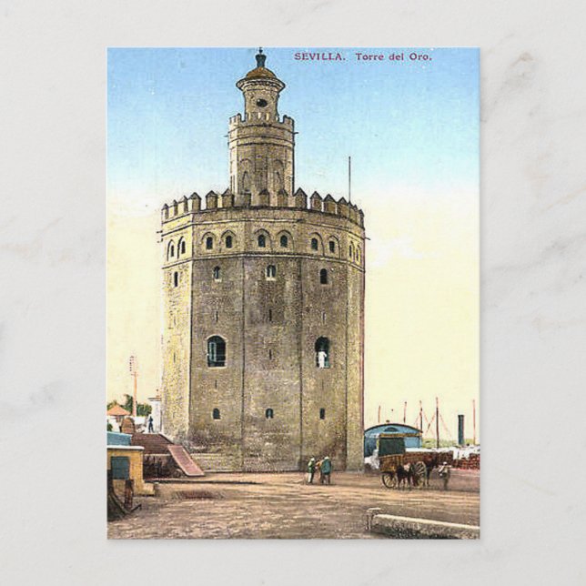 Gammal vykort - Torre del Oro, Sevilla, Spanien (Framsida)