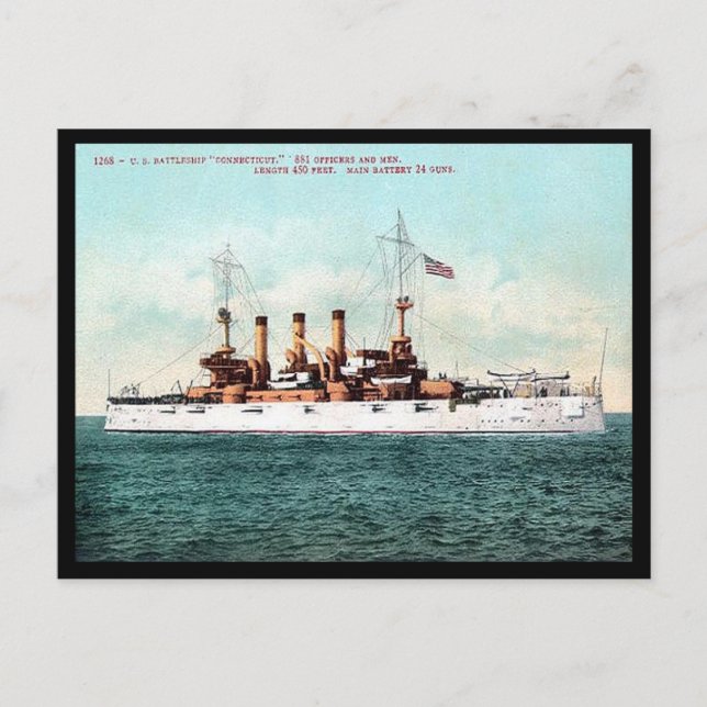 Gammal vykort - US Battleship "Connecticut" (Framsida)