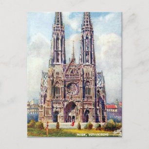 Gammal vykort - Votivkirche, Wien, Österrike