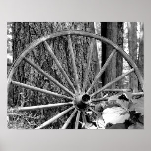 Gammal Wagon Wheel Black and White Print Poster