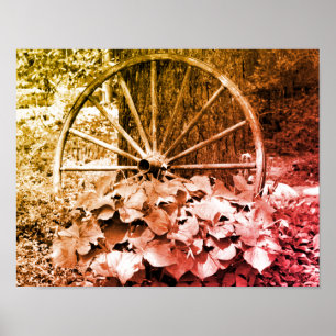 Gammal Wagon Wheel Garden Black and White Vintage Poster
