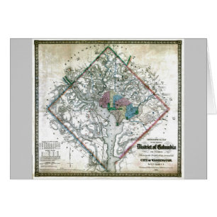 Gammal Washington District of Columbiakarta 1862 Hälsningskort