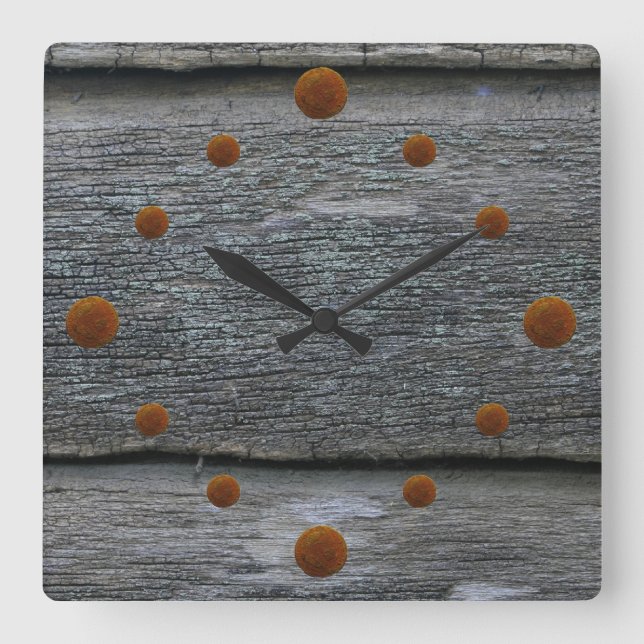 Gammal Weasted Barn Wood Wall Clock Fyrkantig Klocka (Framsida)