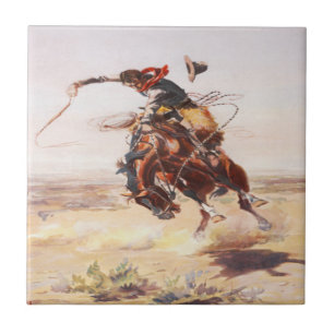 Gammal western Cowboy som rider A som sparkar Kakelplatta