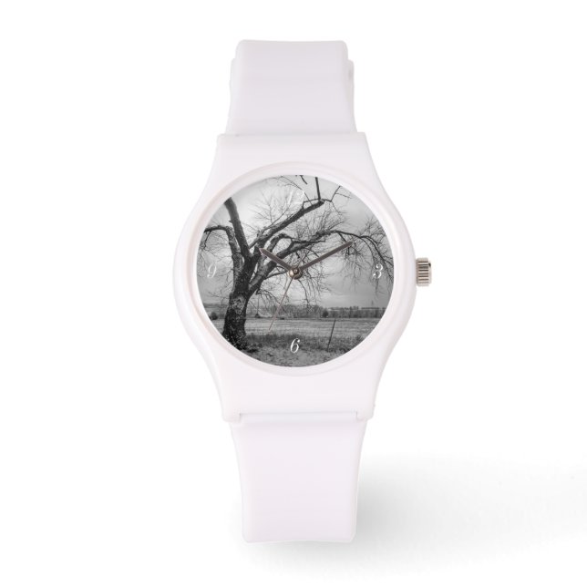 Gammal Winter Träd Grayscale White Watch Armbandsur (Framsida)