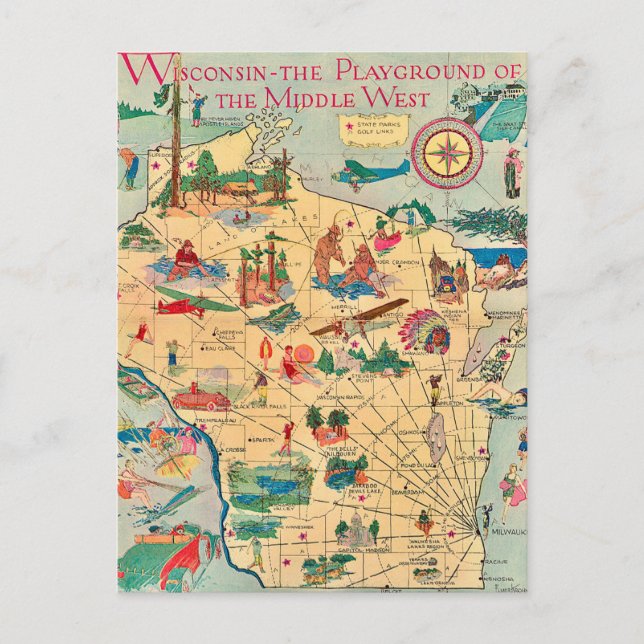 Gammal Wisconsin-karta vykort (Framsida)