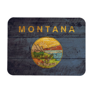 Gammal Wood Montana flagga Magnet