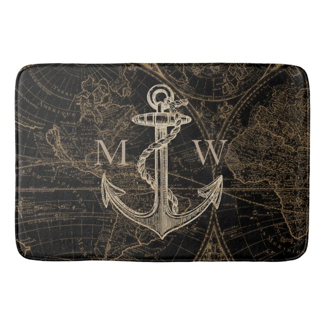 Gammal World Journey Nautical Anchor Monogram Blac Badrumsmatta (Framsidan)