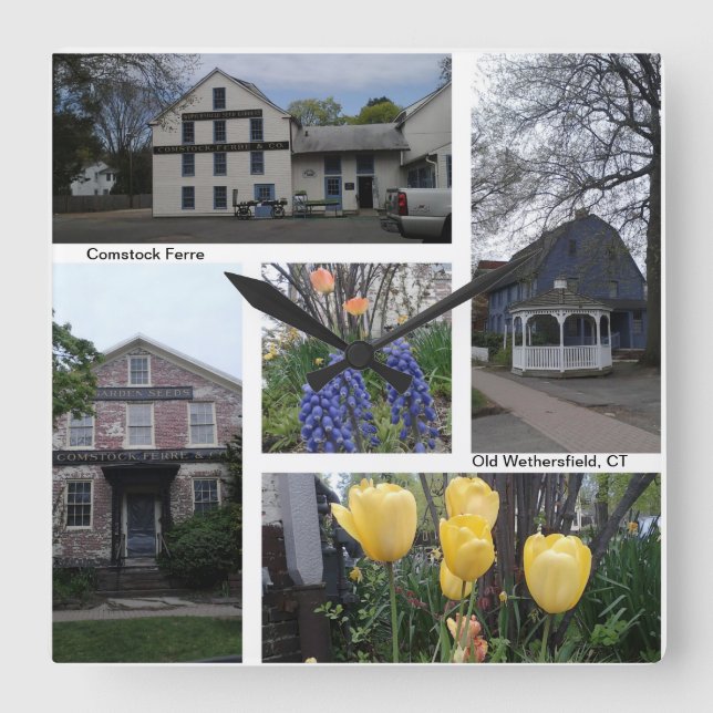 Gammal Wthersfield CT - Comstock Ferre Wall Clock Fyrkantig Klocka (Framsida)