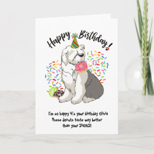Gammala donturer från engelska Sheepdog Birthday C Inbjudan
