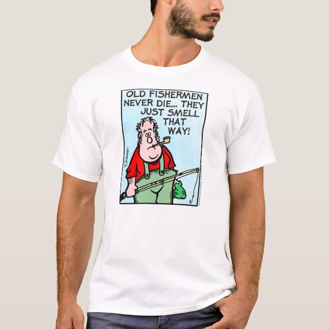 Gammala fiskare dör aldrig… tee shirt (Framsida)