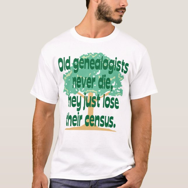 Gammala genealoger dör aldrig t shirt (Framsida)