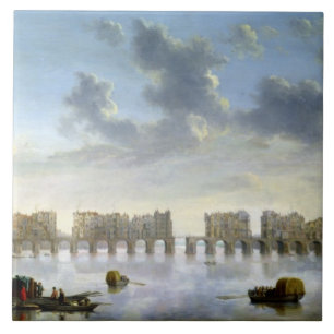 Gammala London överbryggar (olja), c.1630 Kakelplatta