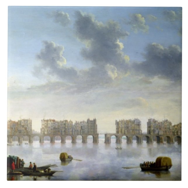 Gammala London överbryggar (olja), c.1630 Kakelplatta (Framsidan)