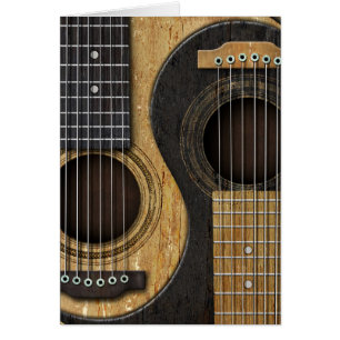Gammala och slitna akustiska gitarrer Yin Yang Hälsningskort