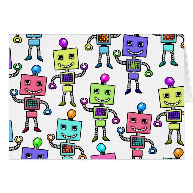 Gammala Skool retro robotar Hälsningskort (Framsidan Horizontal)